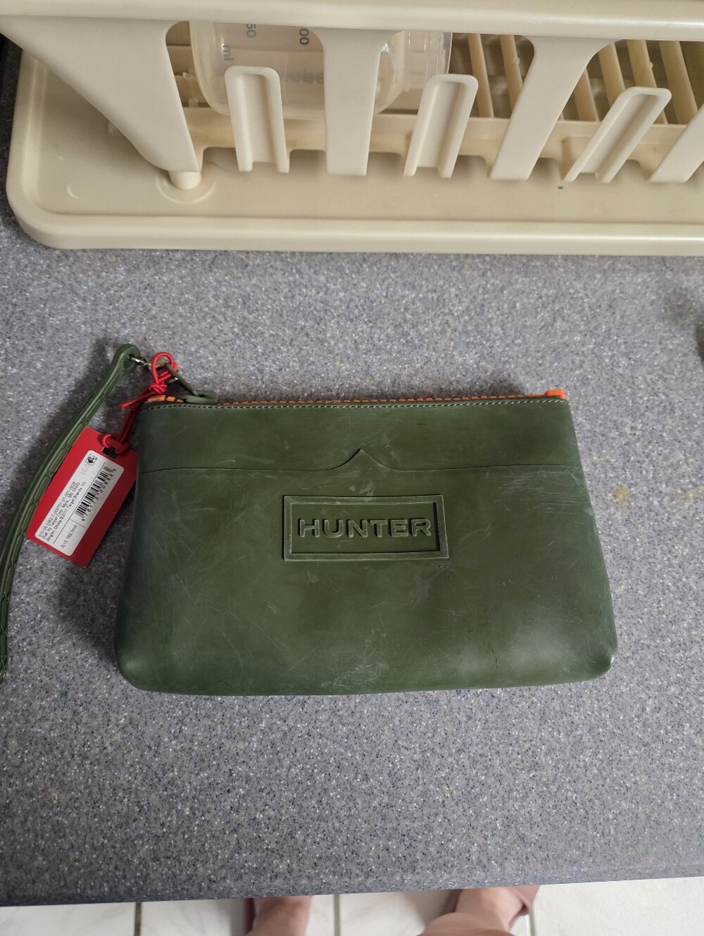 Rare Hunter X Target Olive Green Waterproof Wristlet Pouch Orange Zipper Nwt